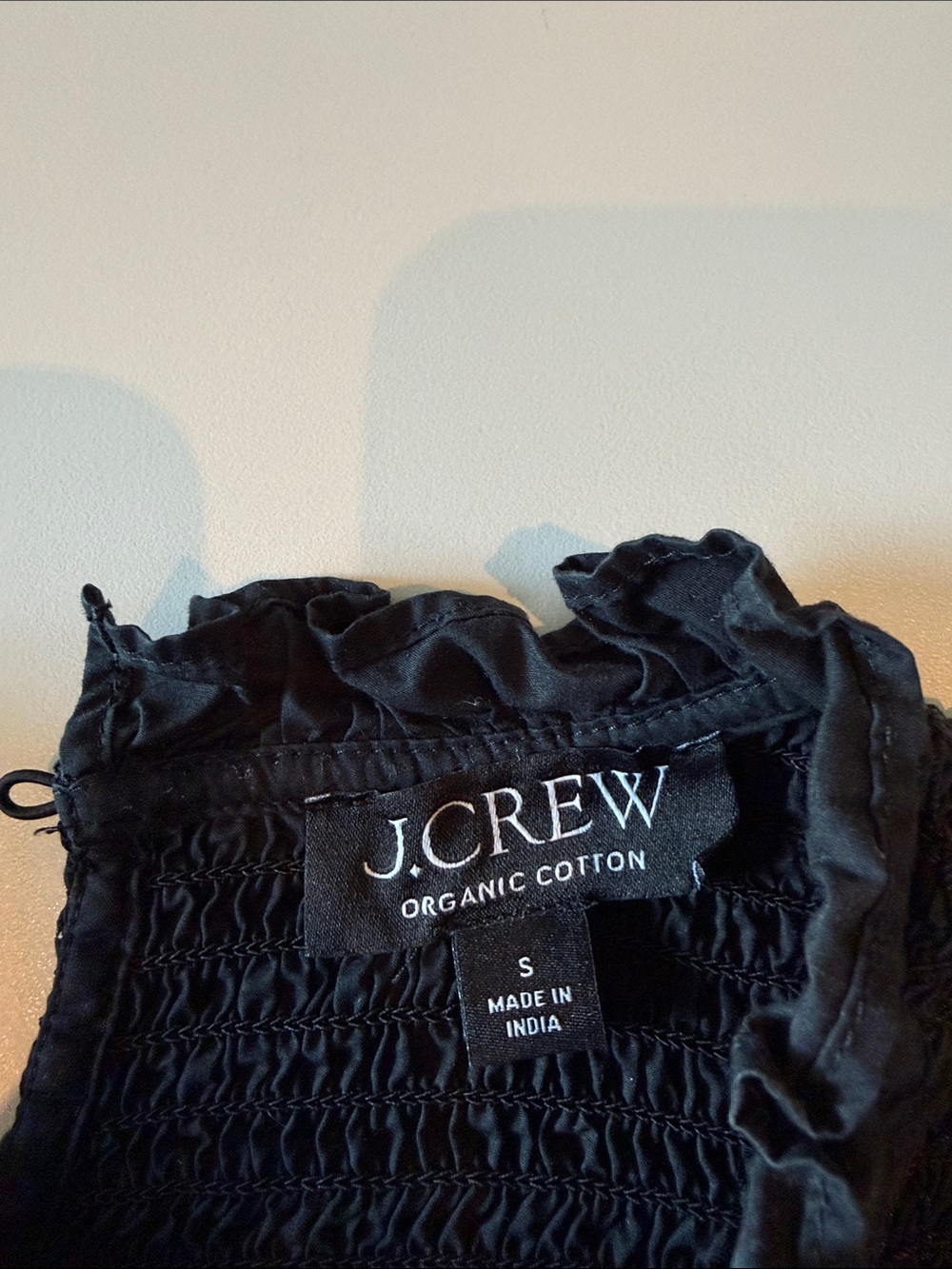 J. Crew Black Organic Cotton Smocked Chemise Top